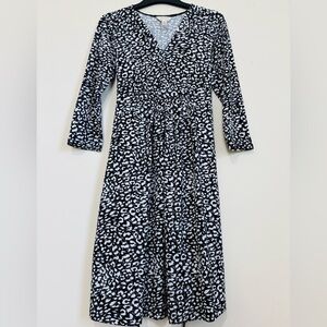 Ma Cherie Maternity Black White V-neck 3/4 Long Sleeve Pull Over Midi Dress S